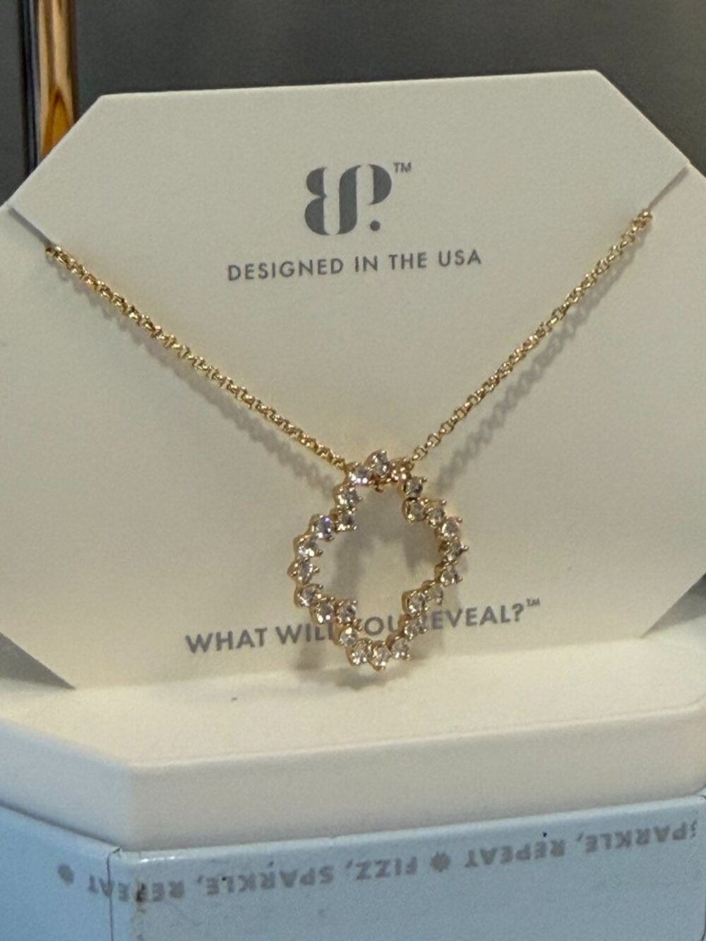 Bomb Party OG "Round of Applause" Gold Clover Necklace Diamond CZ NK34963 (NIB)